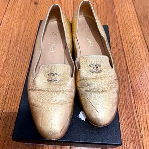 Authentic Chanel Gold metallic loafers size 9.5.